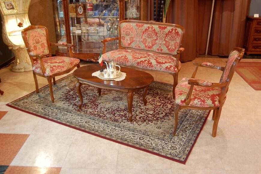 ITALY製　金華山ローズカラー布張り　サロン３点セット