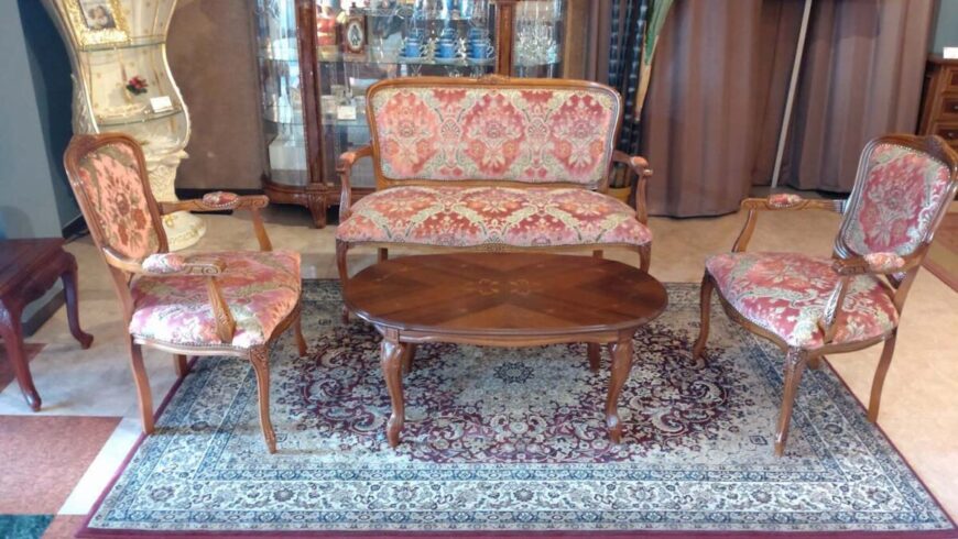 ITALY製　金華山ローズカラー布張り　サロン３点セット